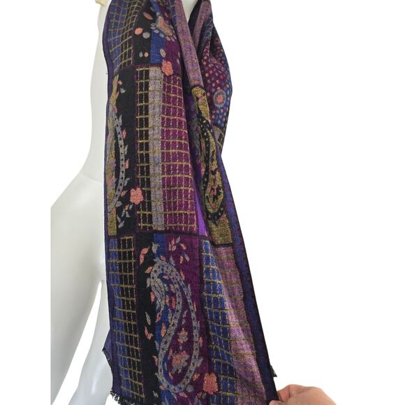 100% Cashmere Purple Navy Design Scarf Headdress Decor - Picture 2 of 5